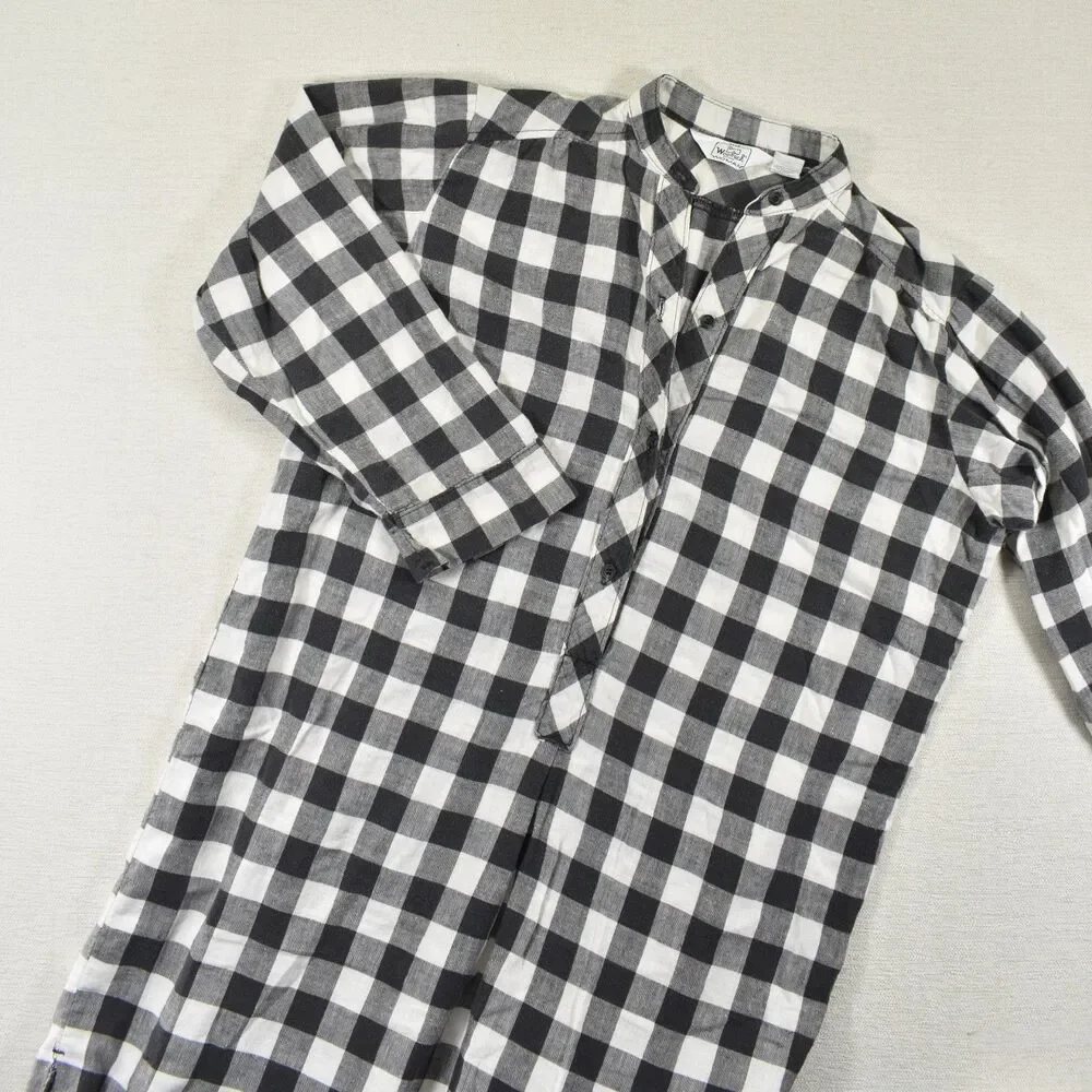 VTG Woolrich Womens L Flannel Nightgown Black White Plaid Long Cozy Sleepwear